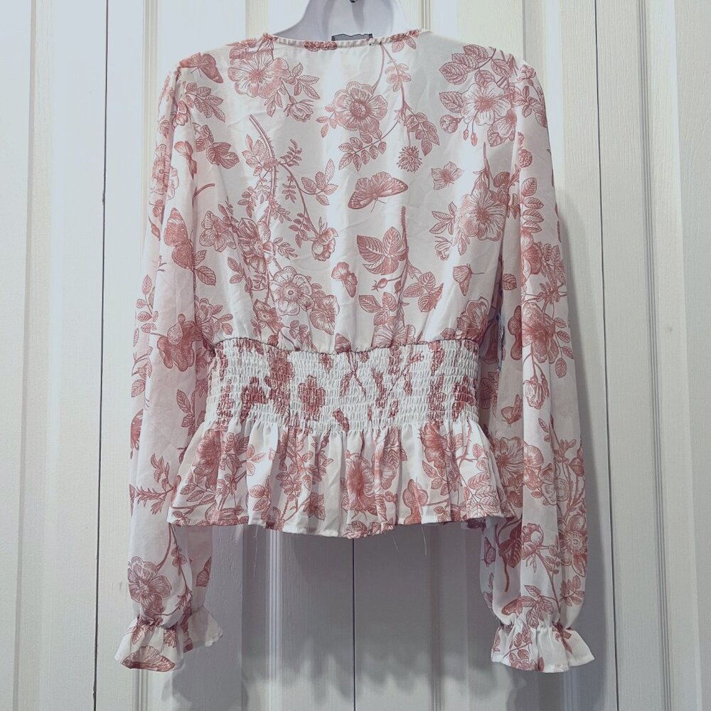 Anthropologie Lulumari-Long Fairy Sleeves-Sheer-Peplum Fitted Waist-V Neck-Med - Picture 10 of 15